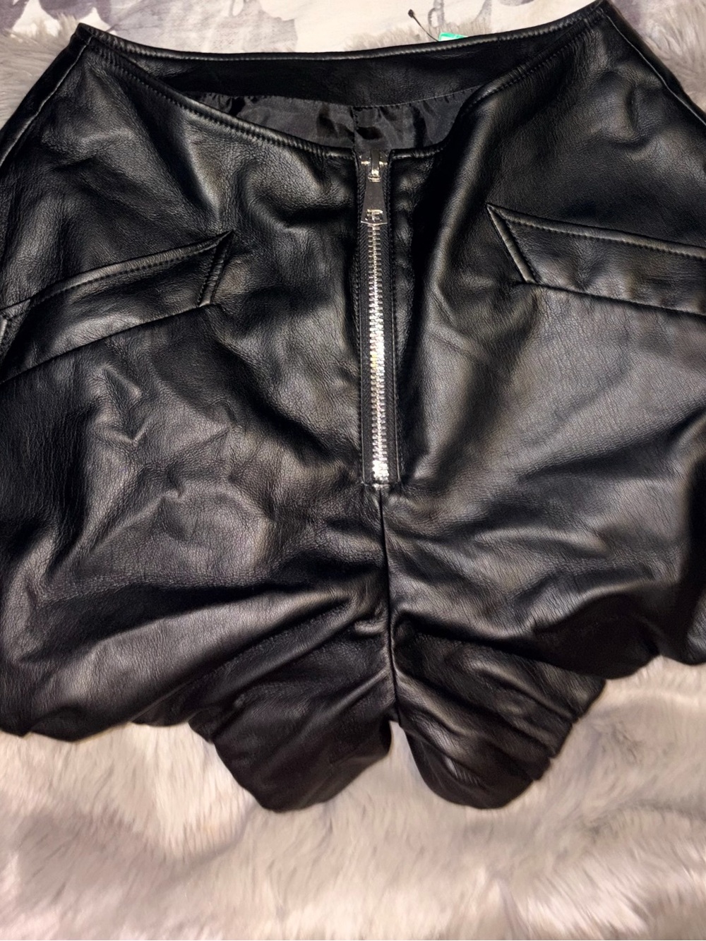 AKIRA Black Faux Leather High-Rise Shorts with Front Zip